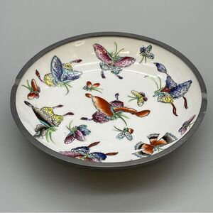 ACF Butterfly Ashtray Bowl Pewter Wrapped Japanese Porcelain Ware